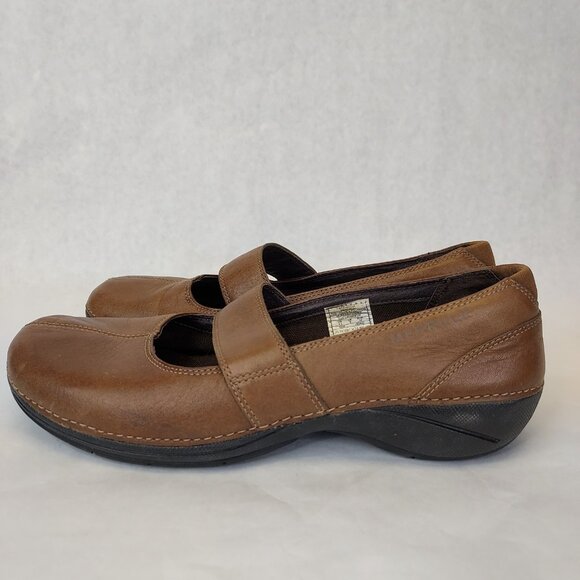 Merrell Brio Saddle Mary Jane Women's Size 8.5 Brown Leather Wedge Comfort Shoes - Picture 6 of 15